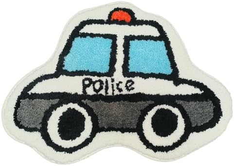 Kids Police Car Rug - 24x16 Inches Non Slip Microfiber