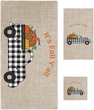 Thanksgiving Bath Towel Set of 3 with Pumpkin Design