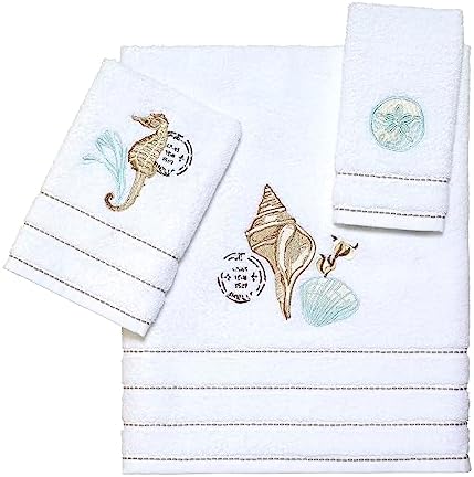 Avanti Linens 3pc Towel Set Soft Cotton Farmhouse Shell Design