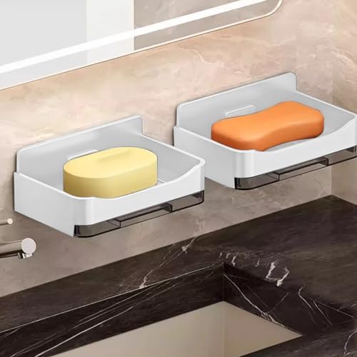 Bathroom Wall-Mounted Soap Dish with Drainage and Flip-Top