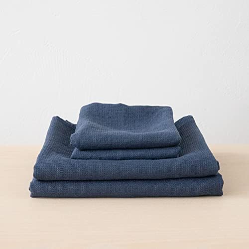 LinenMe 07799 Waffle Washed Linen Towel Set Indigo