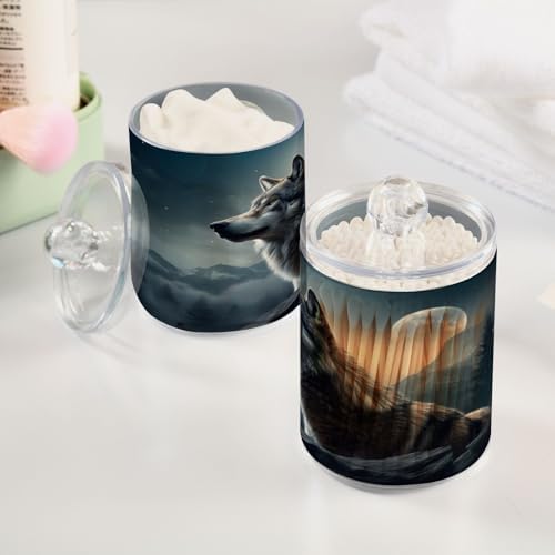 YETTASBIN Wolf Clear Jars 2 Pack 14 oz Cotton Swab Holder with Lid