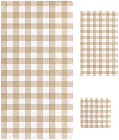 Shine-Home Beige Farmhouse Check Plaid Towel Set