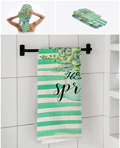 Chees D Zone Bath Towel Set with Green Succulent Design