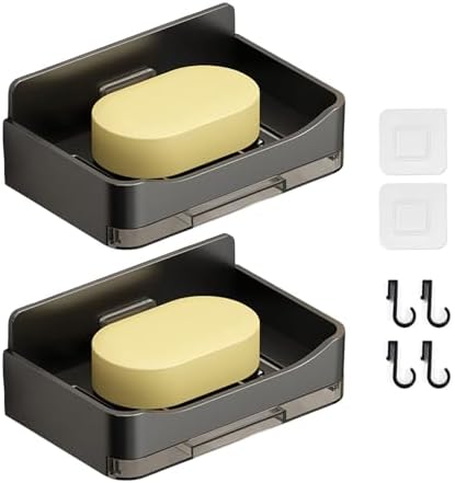 2Pcs Wall Mounted Soap Dish with Drip Tray and Anti-Slip Design