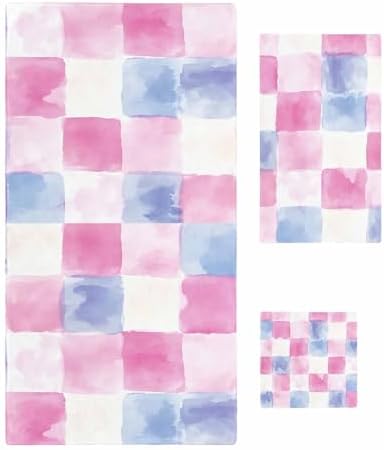 Shine-Home Rainbow Plaid Towel Set for Bathroom 1