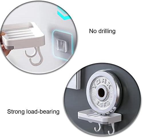 Wall Mounted Soap Dish with Detachable Hooks and Strong Adhesive