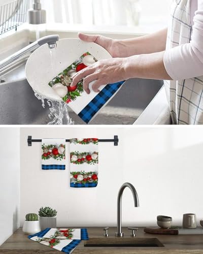 Falaniique Red Christmas Balls Waffle Towel Set of 2
