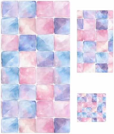 Shine-Home Geometric Plaid Towel Set 3PCS