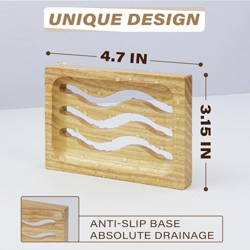 ENKEZI 2 Pack Wood Soap Dish - Waterproof Self Draining