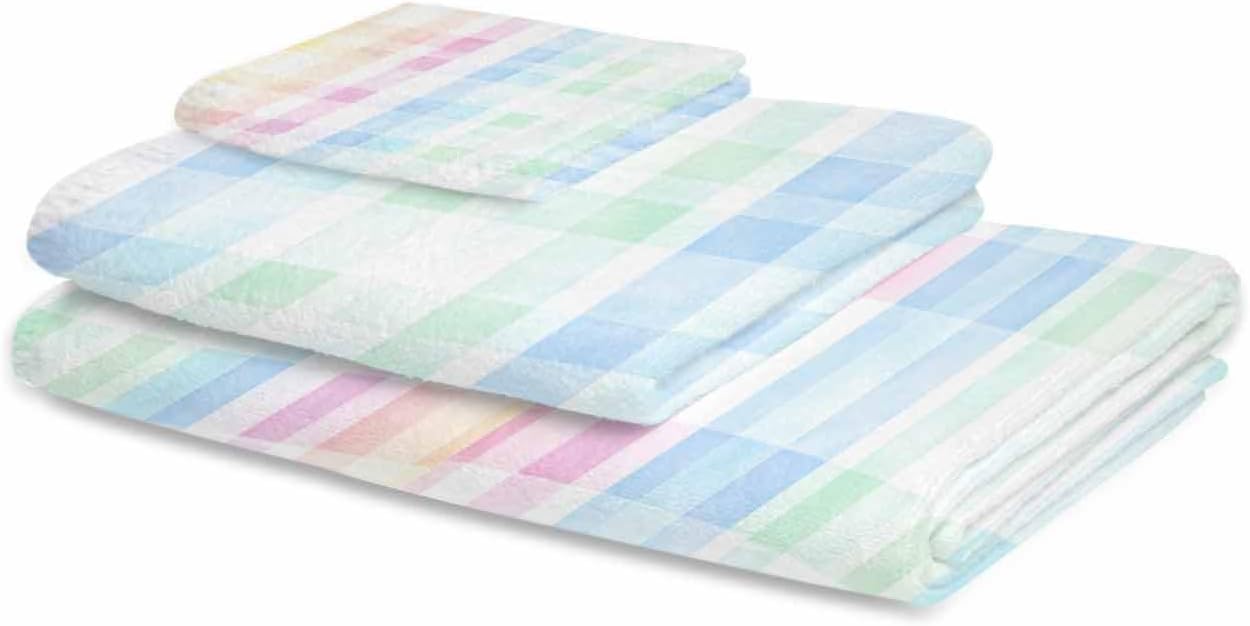 Shine-Home Blue Pink Plaid Towel Set