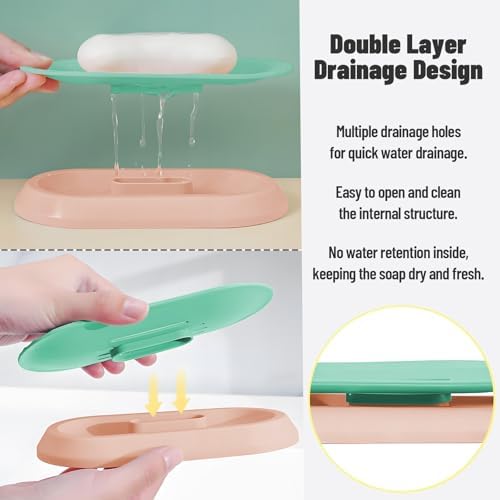 Shaineko Floating Soap Holder - Green Pink Double Layer Drainage