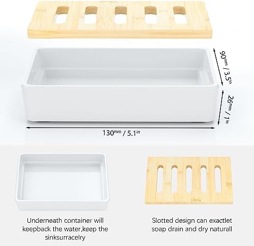 Leadiy Bamboo Soap Dish 2Pcs Set Eco-Friendly and Durable