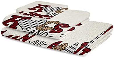 Boanket Valentines Day 3 Piece Towel Set with Leopard Plaid and Lettering