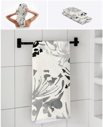 Smile Sunflower 3 Pcs Bath Towel Set Grey and Black Flowers