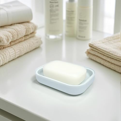 Double Layer Draining Soap Dish with Lid - Light Blue