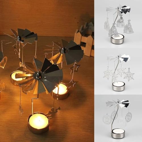 Rotary Candle Holder with Tray - Silver Spinning Fairy