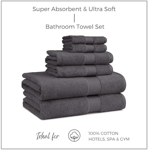 EuroSpa 100 Cotton 6 Piece Towel Set - Light Grey