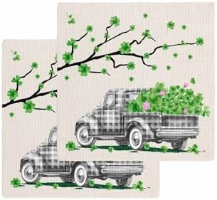 Falaniique Buffalo Plaid Truck Waffle Dish Towel Set of 2