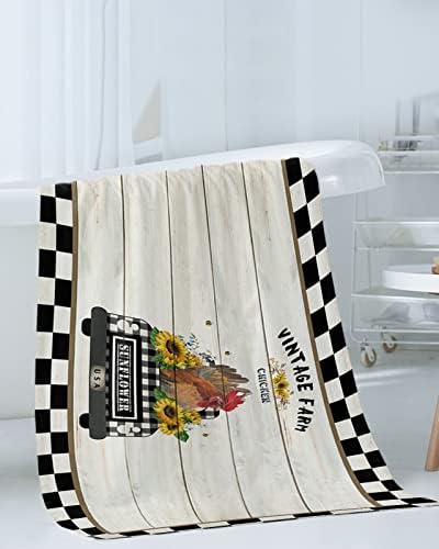 Shine-Home Plaid White Black Border Bath Towel Set