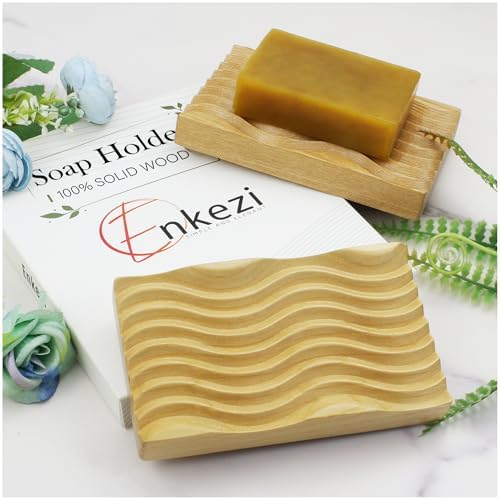 ENKEZI 2-Pack Wooden Soap Dish for Shower and Bath