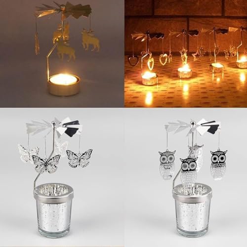 Rotary Candle Holder with Tray - Silver Spinning Fairy