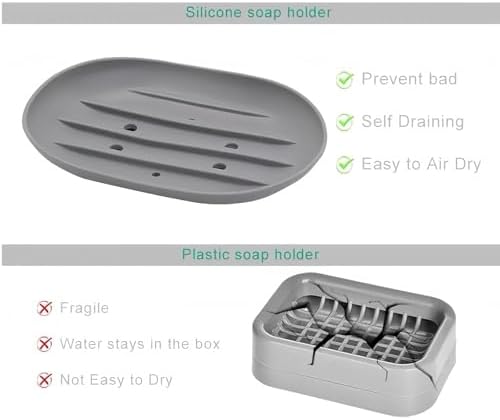 2pcs Silicone Soap Dish with Drain Spout
