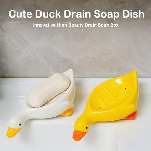 Adorable Duck Soap Dish with Drain for Bathroom and Kitchen