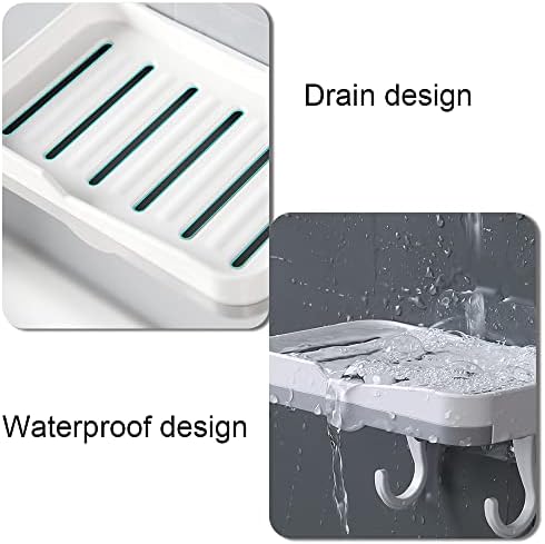 Wall Mounted Soap Dish with Detachable Hooks and Strong Adhesive
