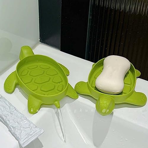 JUOPZKENN Cute Cartoon Soap Dish with Drainage and Non-Slip Design Green