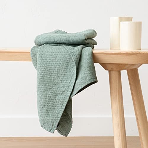 LinenMe Spa Green X2 Linen Waffle Towels Set of 2