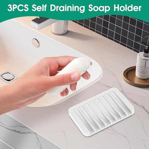 3PCS Self Draining Silicone Soap Holder for Bathtub Shower Kitchen