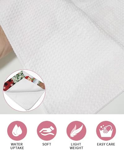 Falaniique Red Plaid Snowman Waffle Dish Towel Set of 2 1