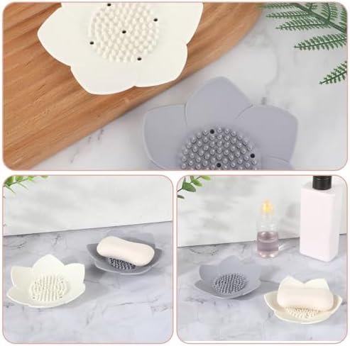 COMNICO 2Pc Silicone Lotus Soap Holder with Drain