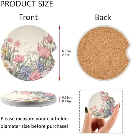 Retro Flowers Car Cup Holder Coasters 2 Pack