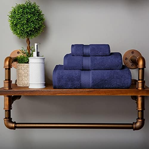 Superior Egyptian Cotton Pile 3 Piece Towel Set Navy Blue