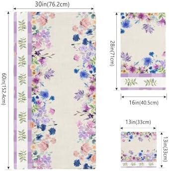 Smile Sunflower 3 Pcs Bath Towels Set Spring Purple Blue Flowers Linen
