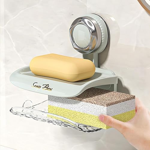 Suction Soap Holder - Double Tray Green Wall Mount