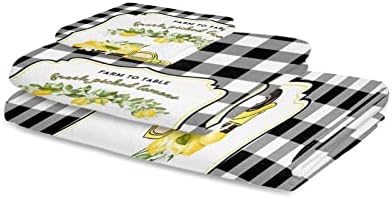 Shine-Home Summer Lemon Plaid Towel Set 3pcs