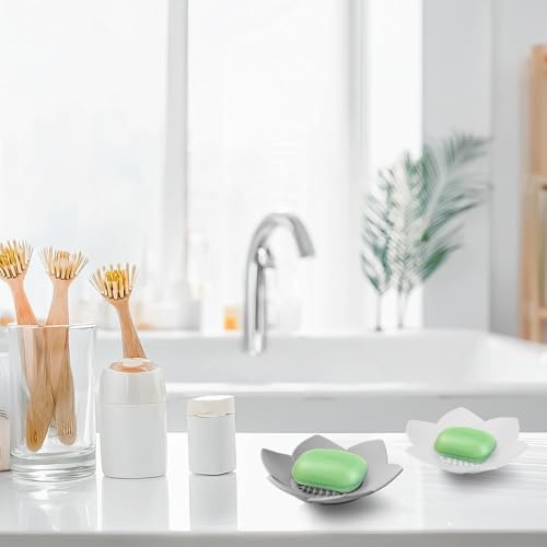 2Pcs Lotus Shaped Silicone Soap Dish with Drain and Anti-Slip