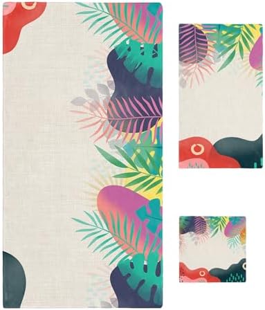 Smile Sunflower 3 Pcs Bath Towel Set with Abstract Leaves Pattern