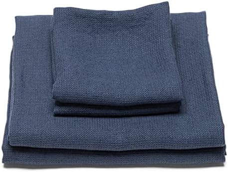 LinenMe 07799 Waffle Washed Linen Towel Set Indigo