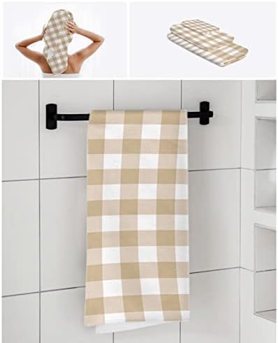 Shine-Home Beige Farmhouse Check Plaid Towel Set