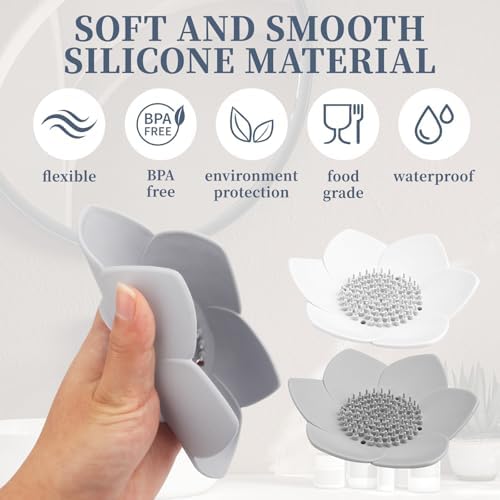 2 Pack Lotus Shower Steamer Trays - Elegant White Gray Design