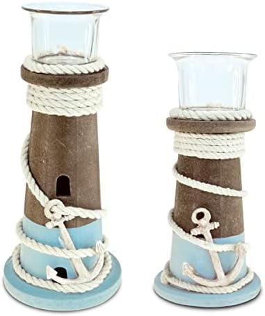 CoTa Global Evian Wooden Candle Holders - 2 Piece Nautical Decor