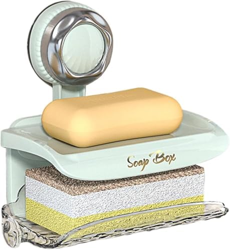 Suction Soap Holder - Double Tray Green Wall Mount