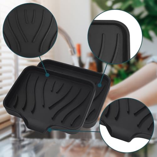 2 Pcs Black Silicone Soap Dish with Drain for Sink and Counter