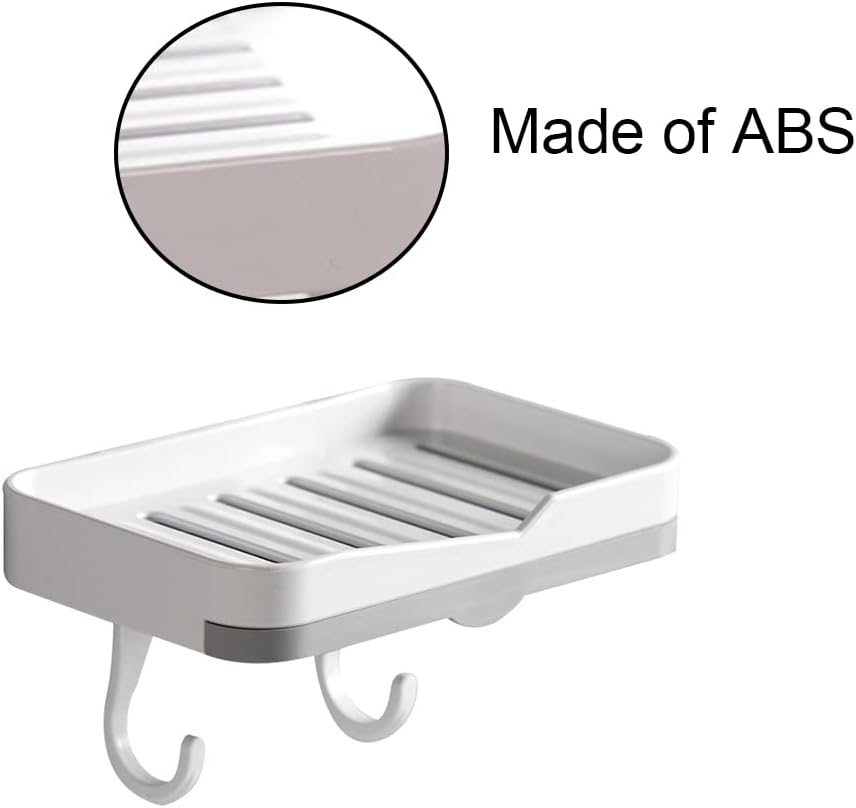 Wall Mounted Soap Dish with Detachable Hooks and Strong Adhesive