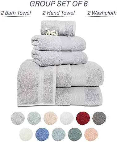 Hencely 6-Piece Bath Towel Set - Soft Turkish Cotton Silver