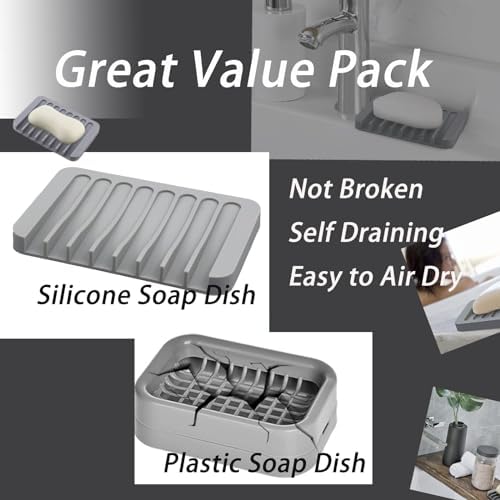 Premium Silicone Soap Dish Set of 3 Self Draining Waterproof Durable